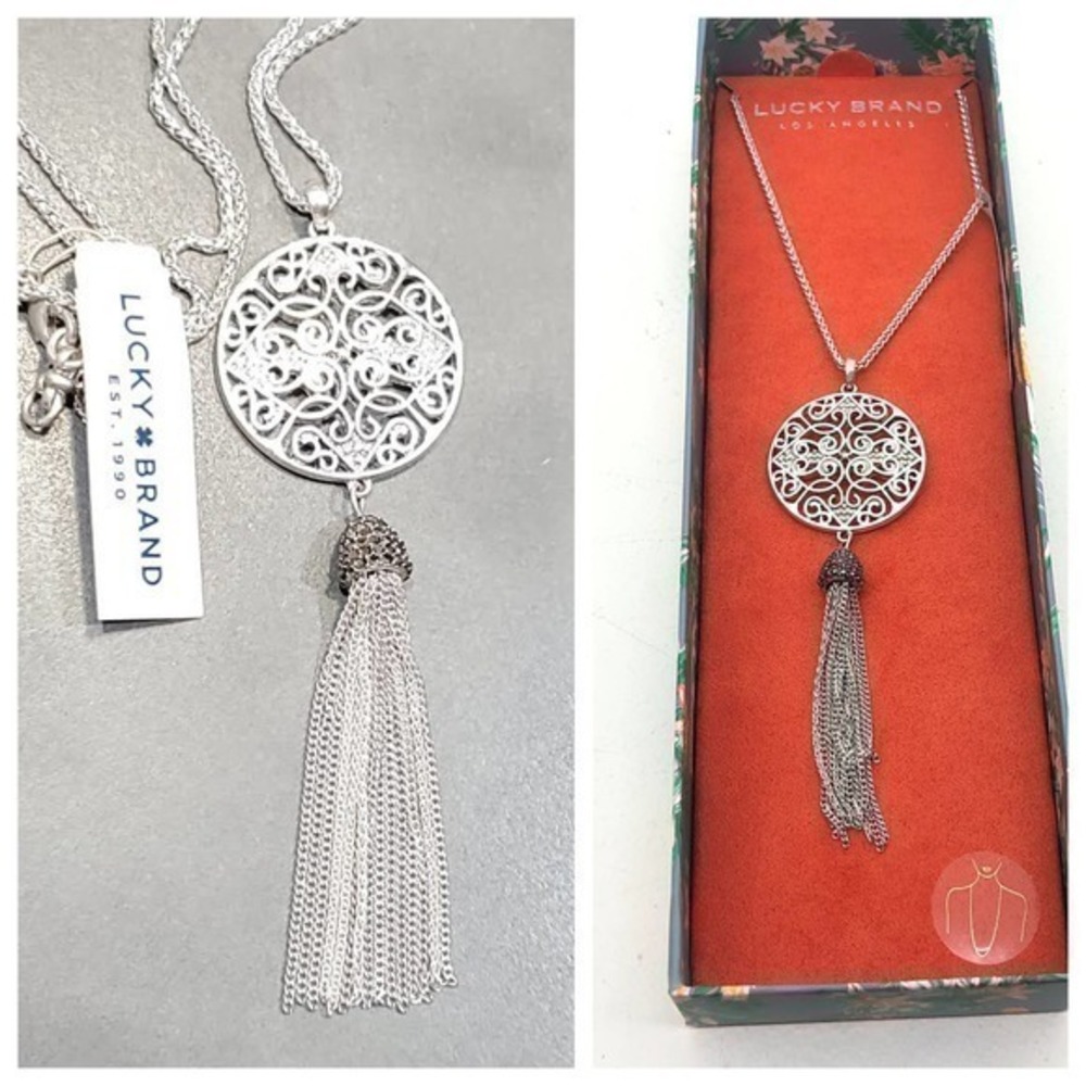 NWT Lucky brand silver pendant tassel necklace